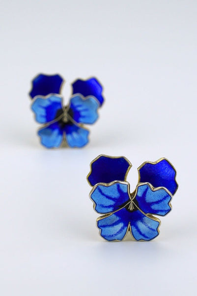 Vintage Sterling Enamel Pansy Earrings, Sterling online Enamel Earrings, Sterling Pansy Screwback Earrings (#4065)