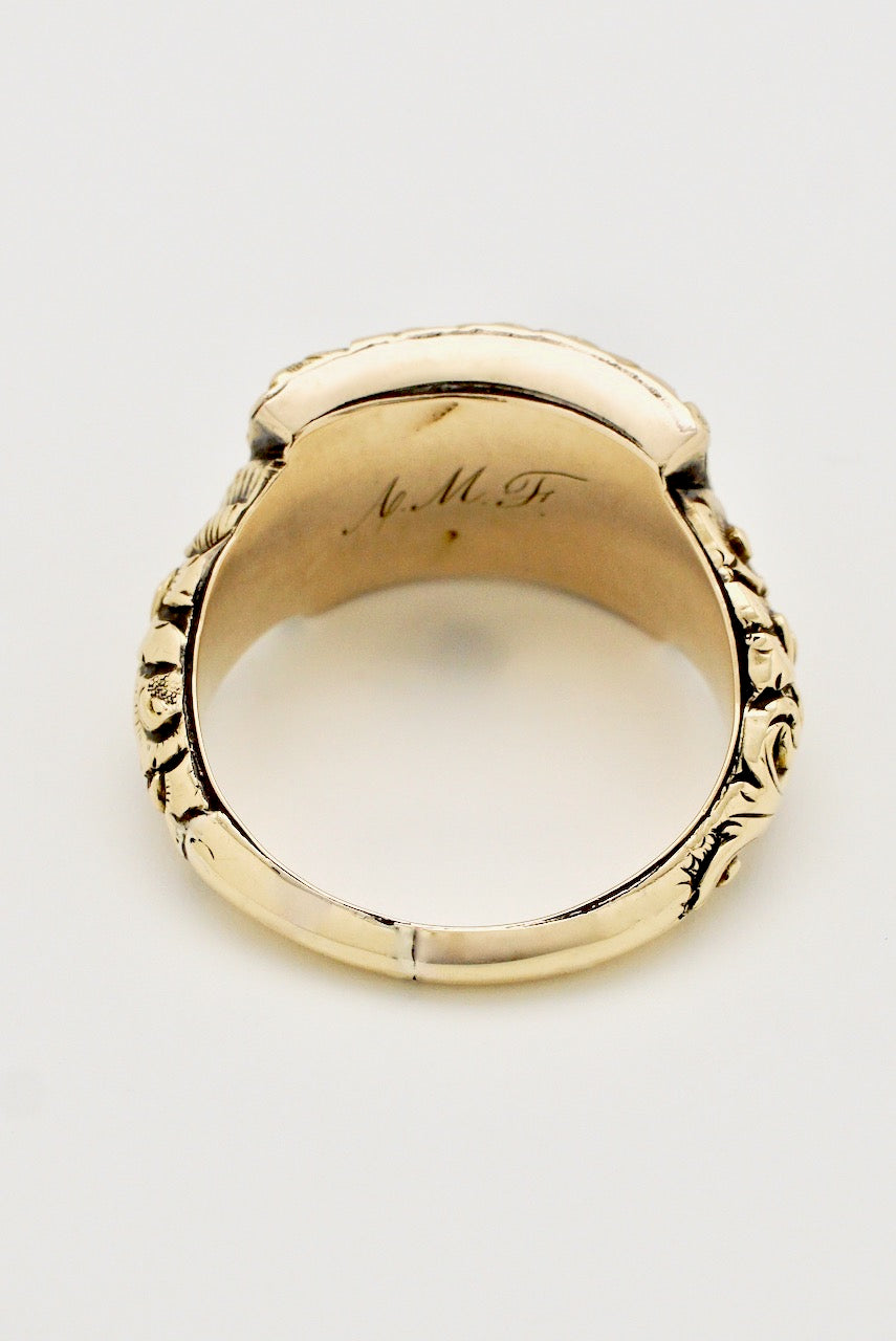 Antique 15k Yellow Gold Mourning Hair Memorial Ring