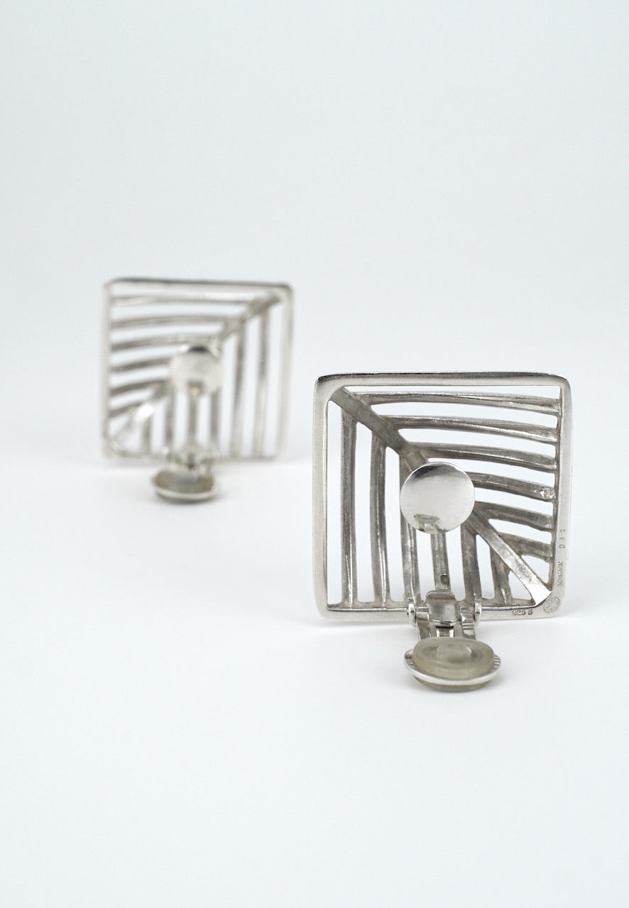 Vintage Georg Jensen Sterling Silver square grille clip earrings - design 389 Nanna Ditzel