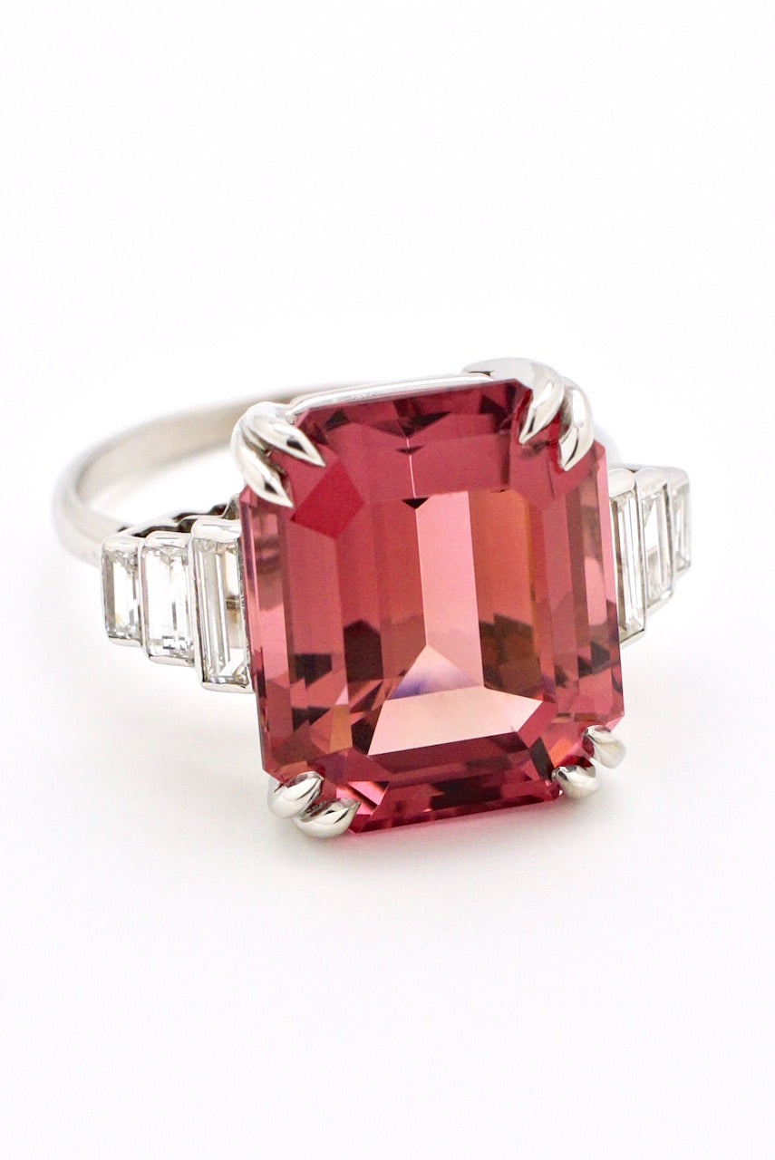 Vintage 18k White Gold Pink Tourmaline Diamond Ring