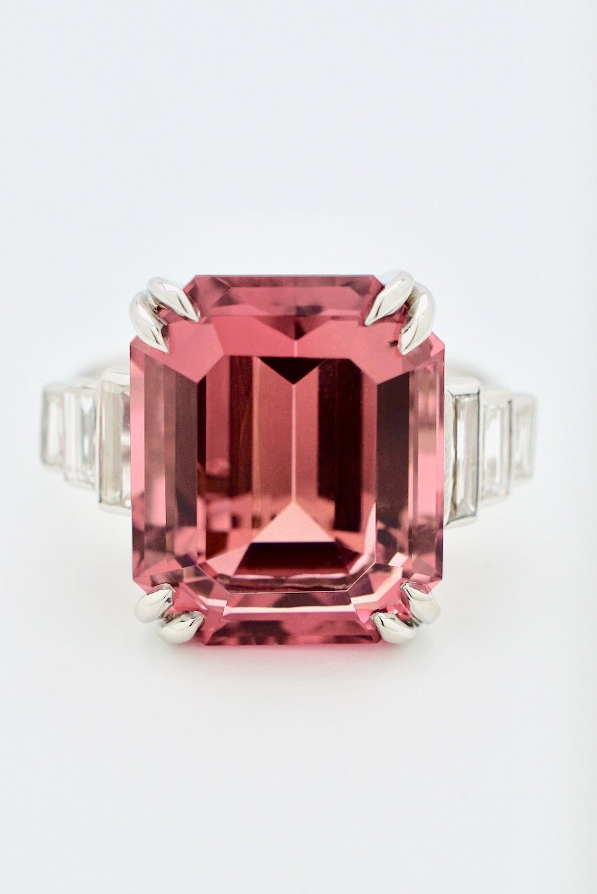 Vintage 18k White Gold Pink Tourmaline Diamond Ring