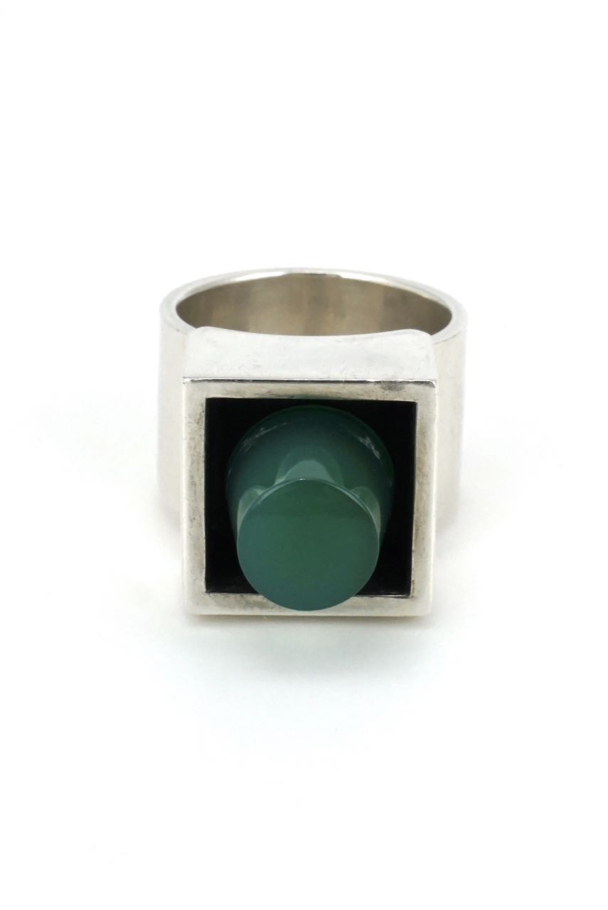 Hans Hansen solid silver and green agate box ring