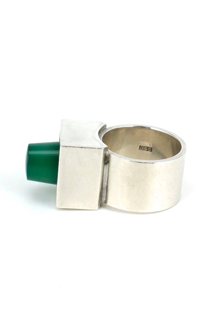 Hans Hansen solid silver and green agate box ring