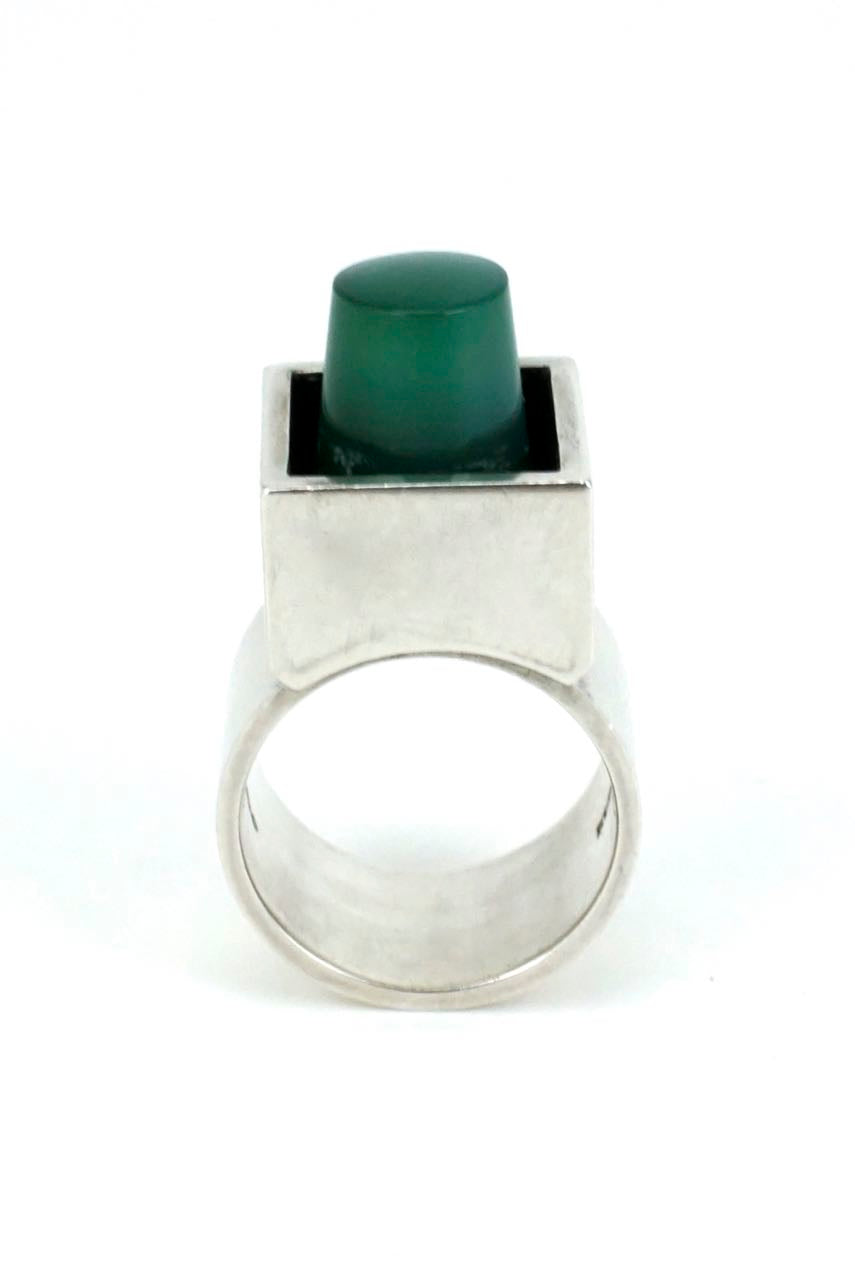 Hans Hansen solid silver and green agate box ring