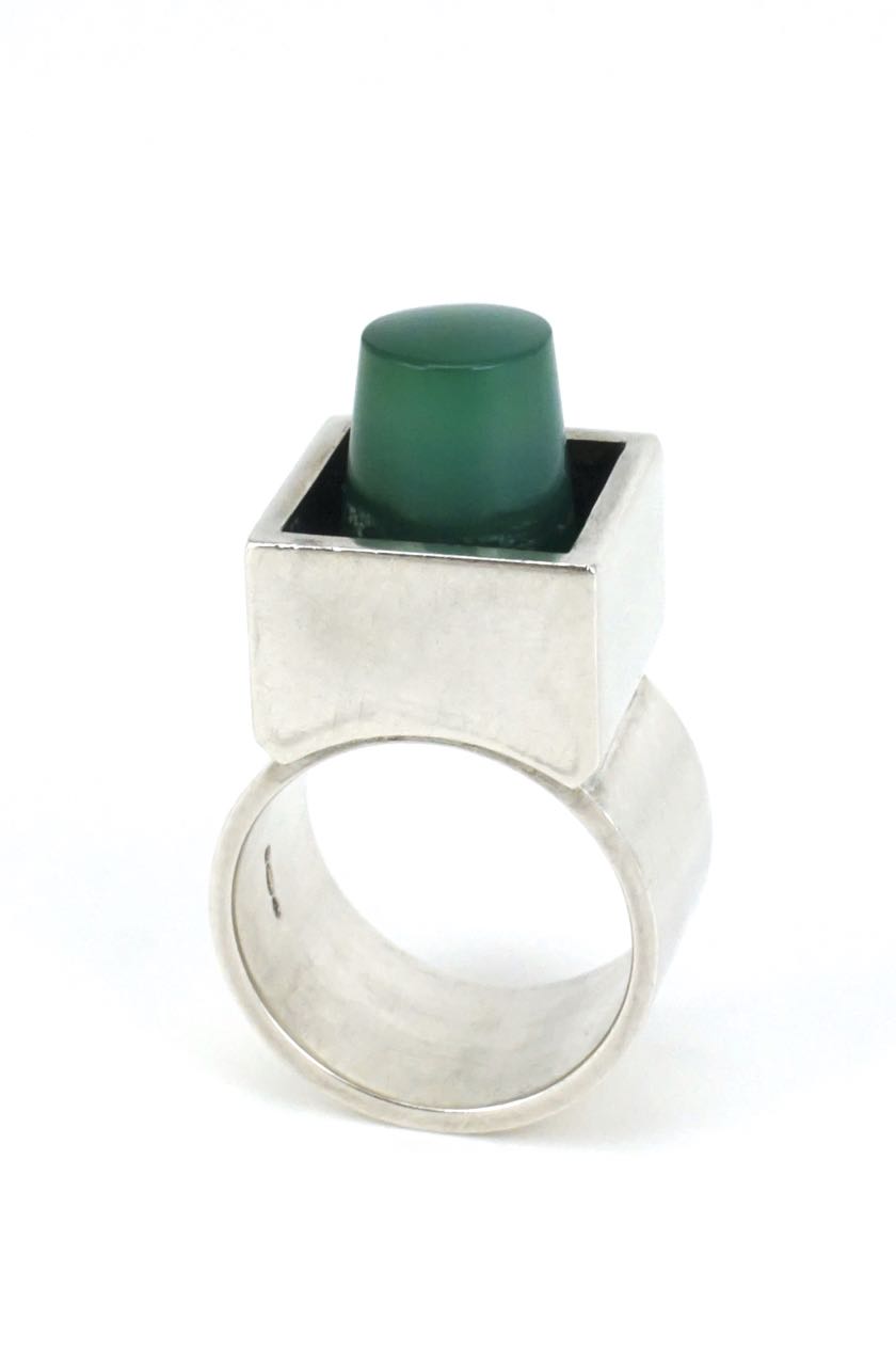 Hans Hansen solid silver and green agate box ring