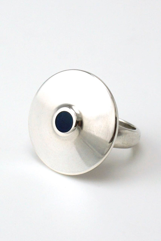 Georg Jensen silver modernist disc ring with enamel dot - design 162