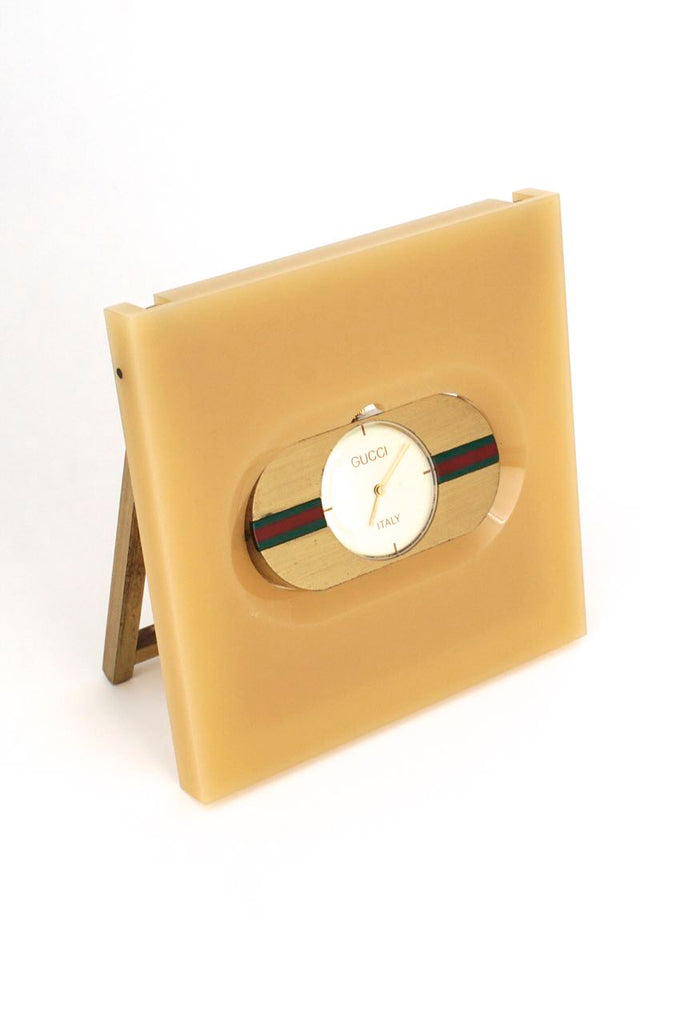 Vintage Gucci lucite and brass travel clock