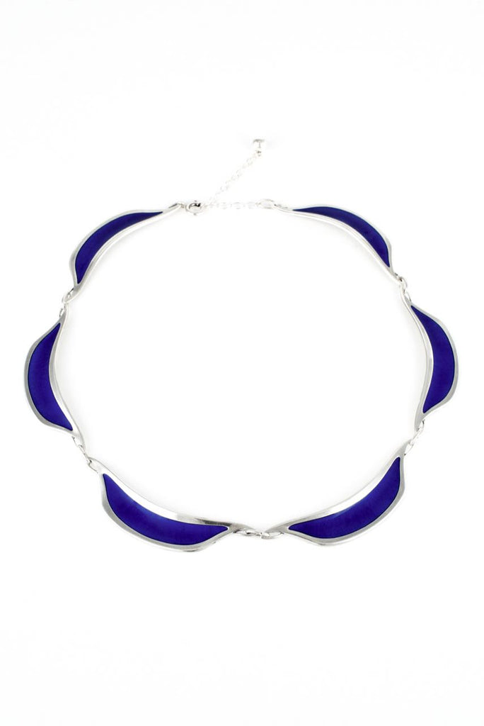 Norwegian Sterling Silver and Blue Enamel Necklace 1960s