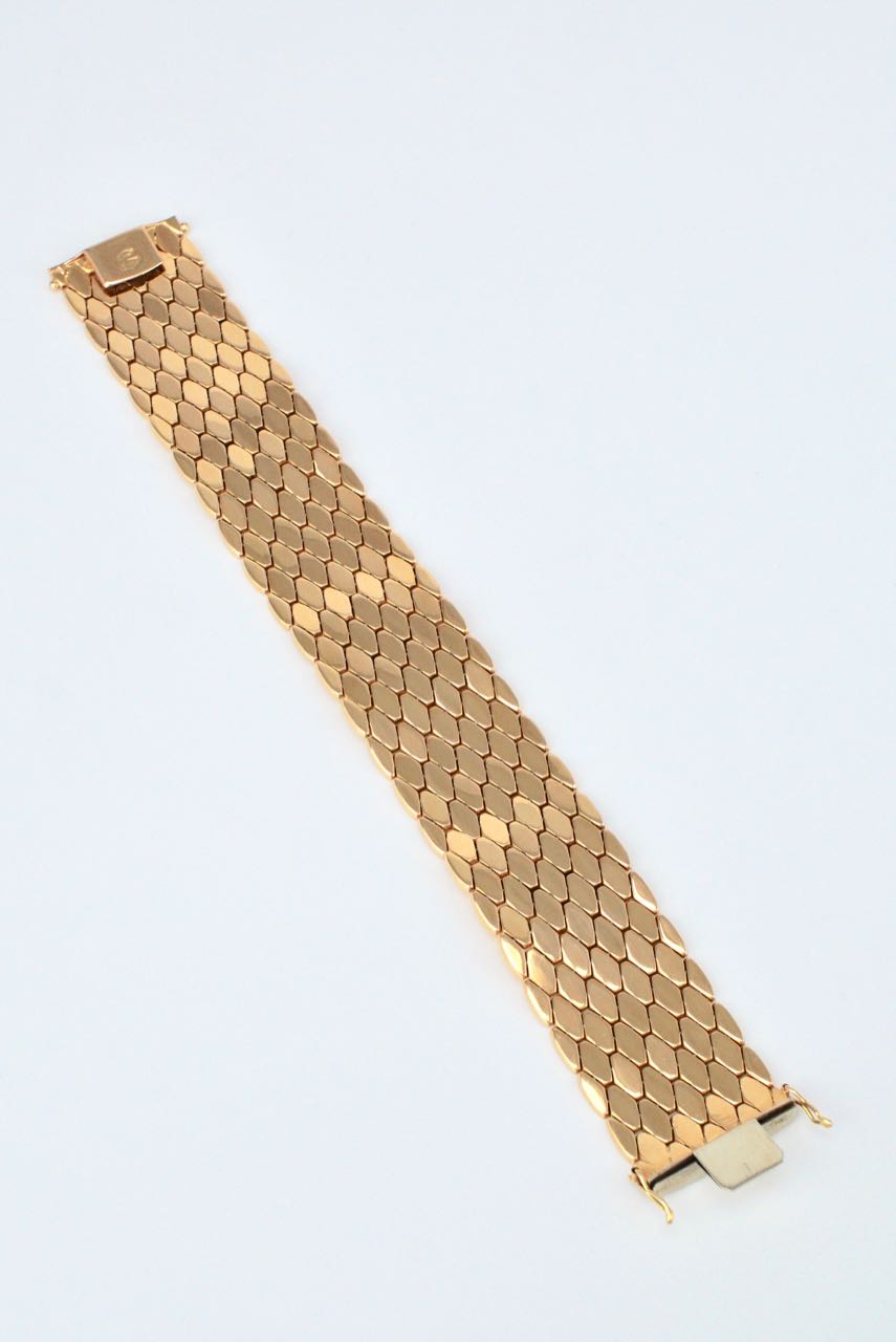 Vintage Italian 18K Yellow Gold Retro Mesh Bracelet 1960s   antiquesartdesign