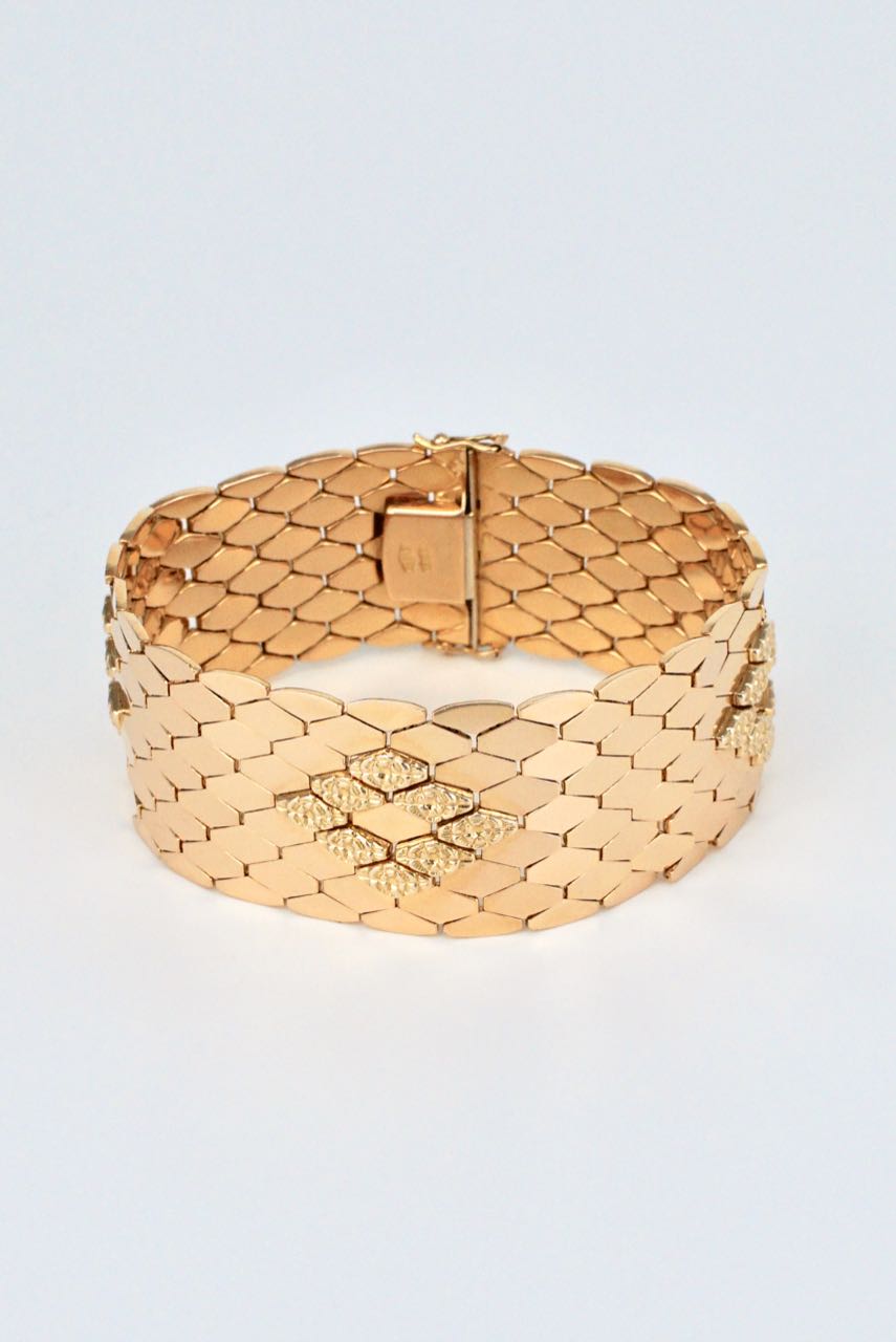 Vintage Italian Aurafin Wide Articulated Link Bracelet 14k Gold  Ruby Lane