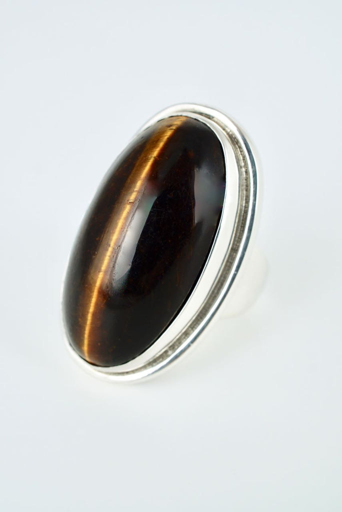 Vintage Georg Jensen Large Sterling Silver Tigers Eye Ring - Design 46E