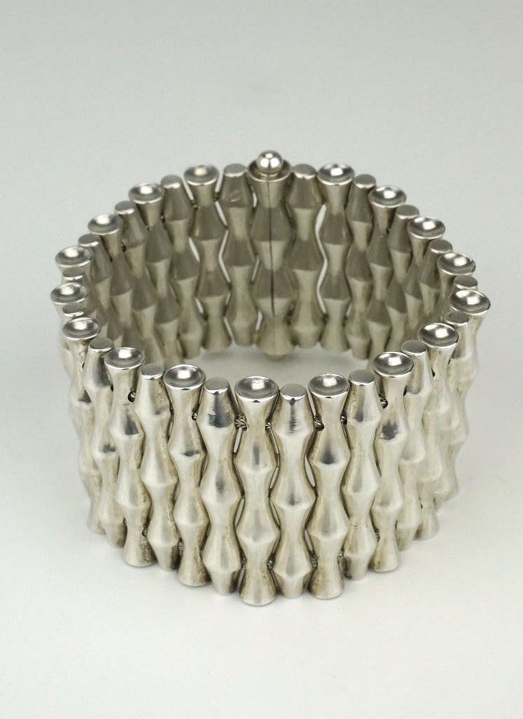 Silver wide bamboo link bracelet