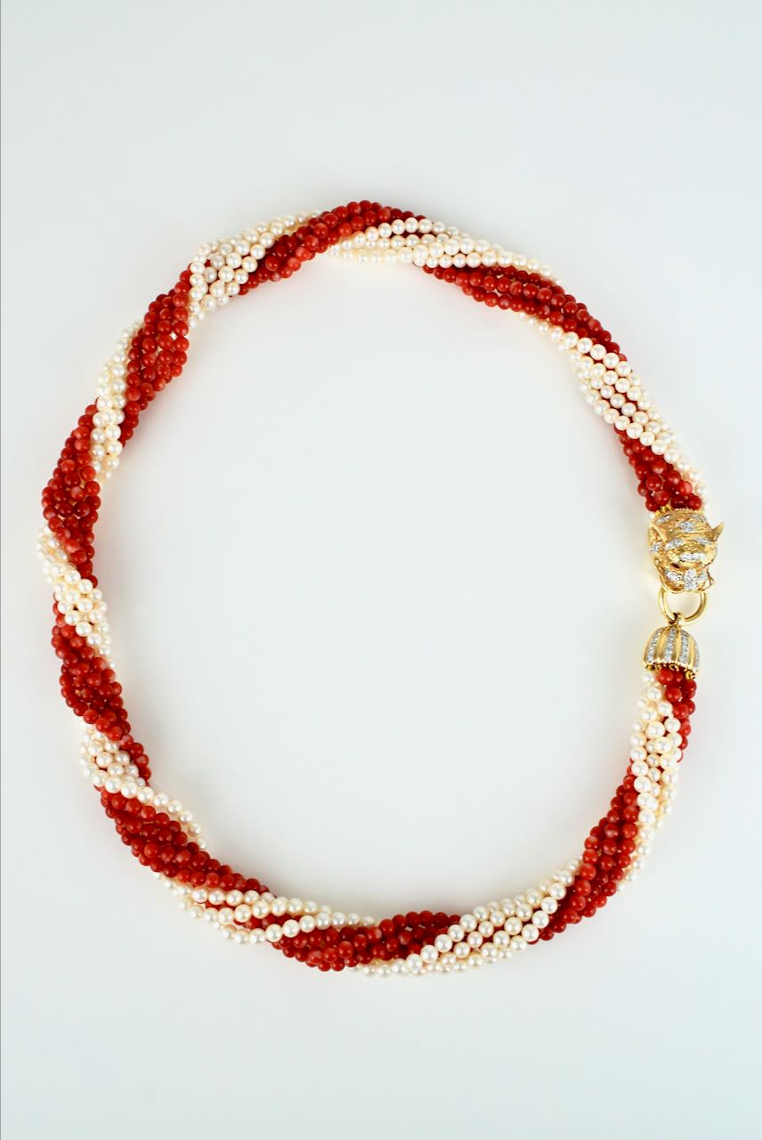 14k deals gold pearls & red coral necklace