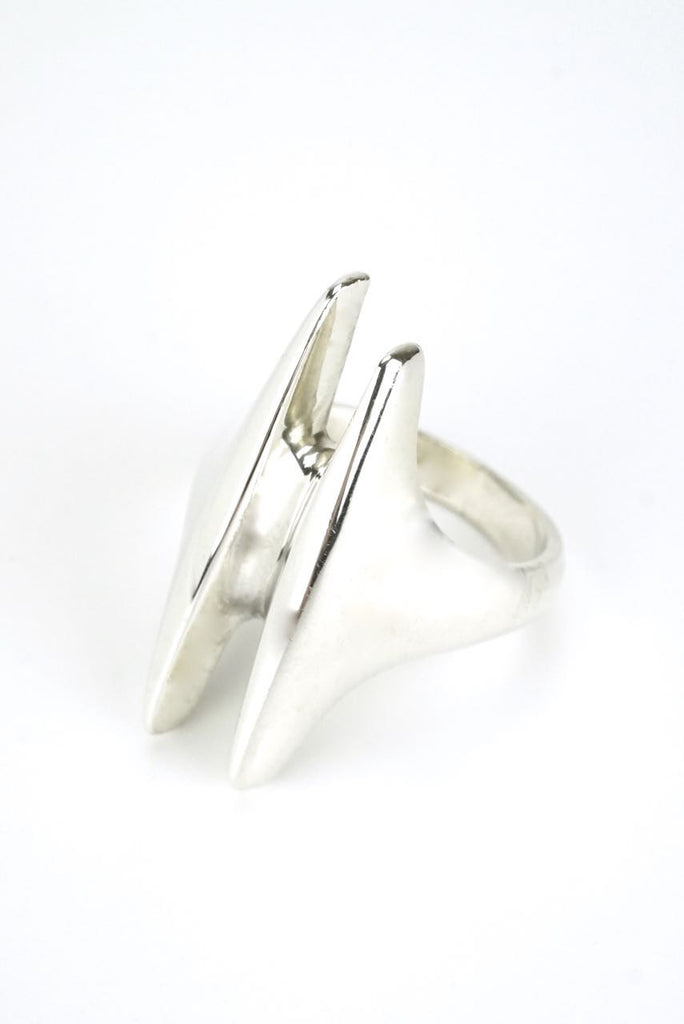 Georg Jensen silver modernist double spike ring - design 126 Henning Koppel