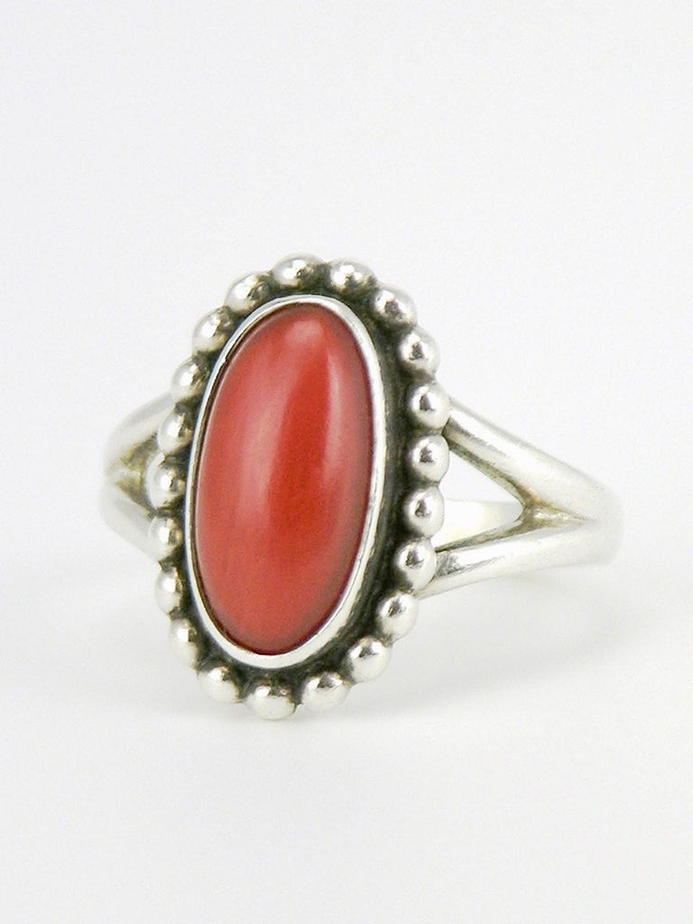 Georg Jensen sterling silver oval coral ring - design 9